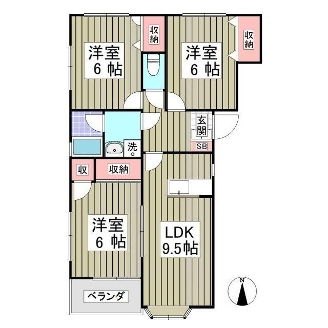 福島ハイツB-2(3LDK/1階)の間取り写真