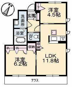 アッヴェニーレB棟(2LDK/1階)の間取り写真