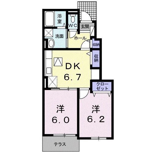 スタジアム南 四番館(2DK/1階)の間取り写真