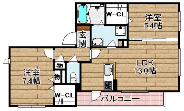 シャーメゾン南桜ヶ丘(2LDK/1階)の間取り写真