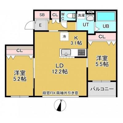 グレイス ティアラ(2LDK/4階)の間取り写真