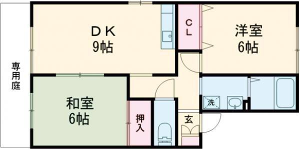 スクールサイト B棟(2DK/1階)の間取り写真