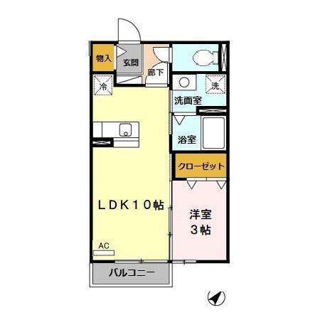 サンモールヴィラ(1LDK/2階)の間取り写真