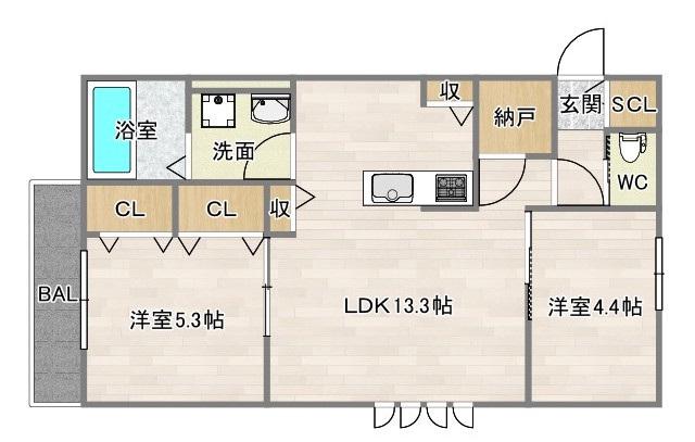 CASA TOA(2LDK/2階)の間取り写真