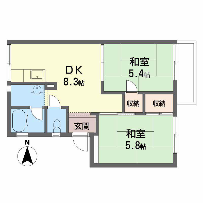 ＪＲ紀勢本線 海南駅 徒歩8分 2階建 築38年(2DK/2階)の間取り写真