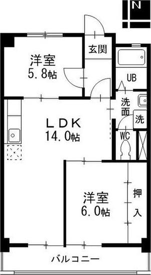 第2ヒルハイツ桃山(2LDK/2階)の間取り写真