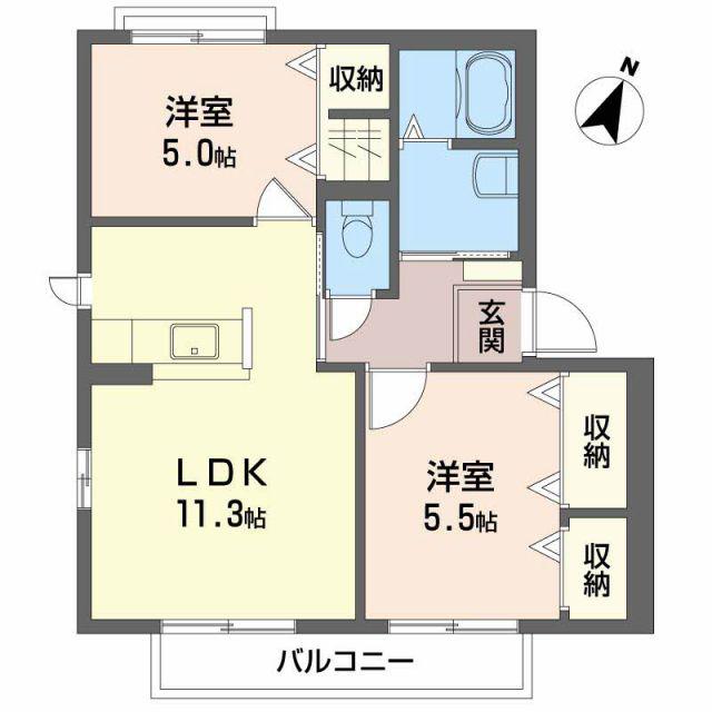 ボナール上安 A棟(2LDK/2階)の間取り写真