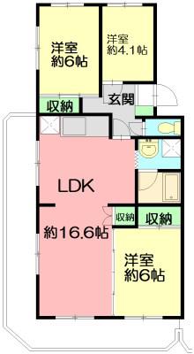 テレパレス辻堂西海岸A(3LDK/2階)の間取り写真