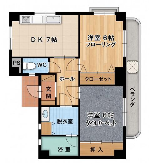 レジデンス住吉(2DK/3階)の間取り写真