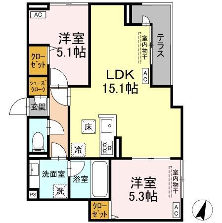セレスティア船橋II(2LDK/1階)の間取り写真