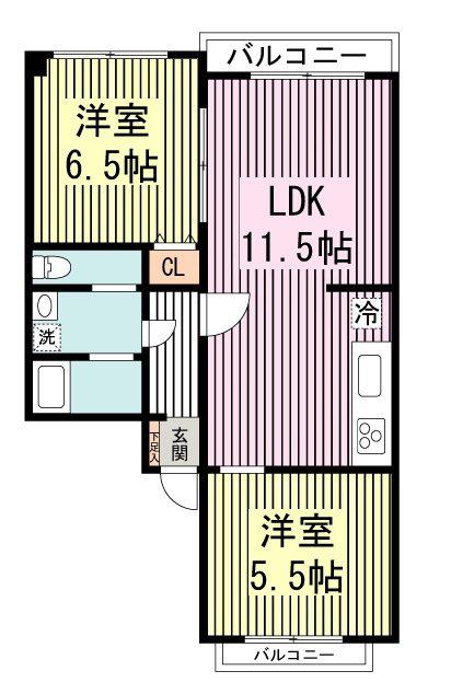 第二すずしろマンション(2LDK/2階)の間取り写真