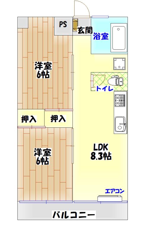 台新ビル(2LDK/3階)の間取り写真