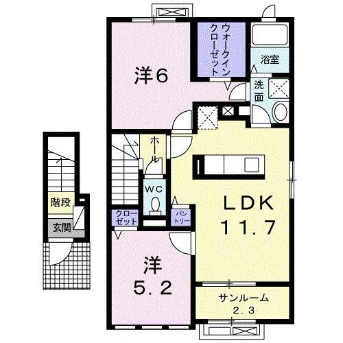 フォセットN(2LDK/2階)の間取り写真