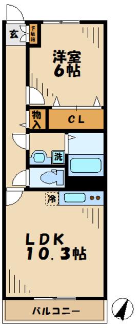 アルバI・II(1LDK/1階)の間取り写真