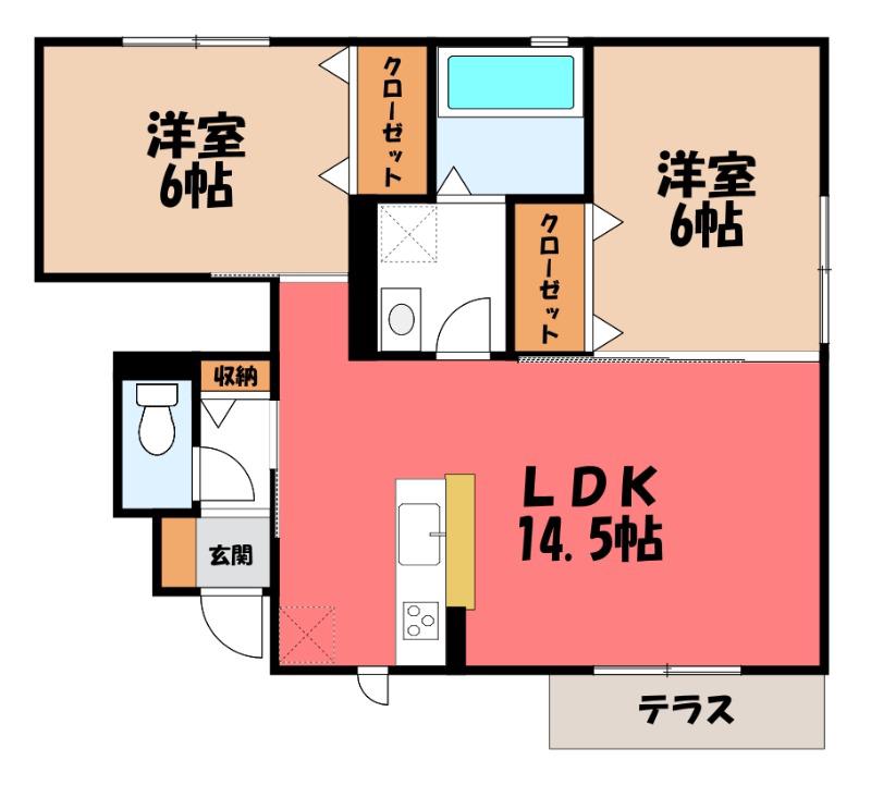 カーサ金吹 A(2LDK/1階)の間取り写真