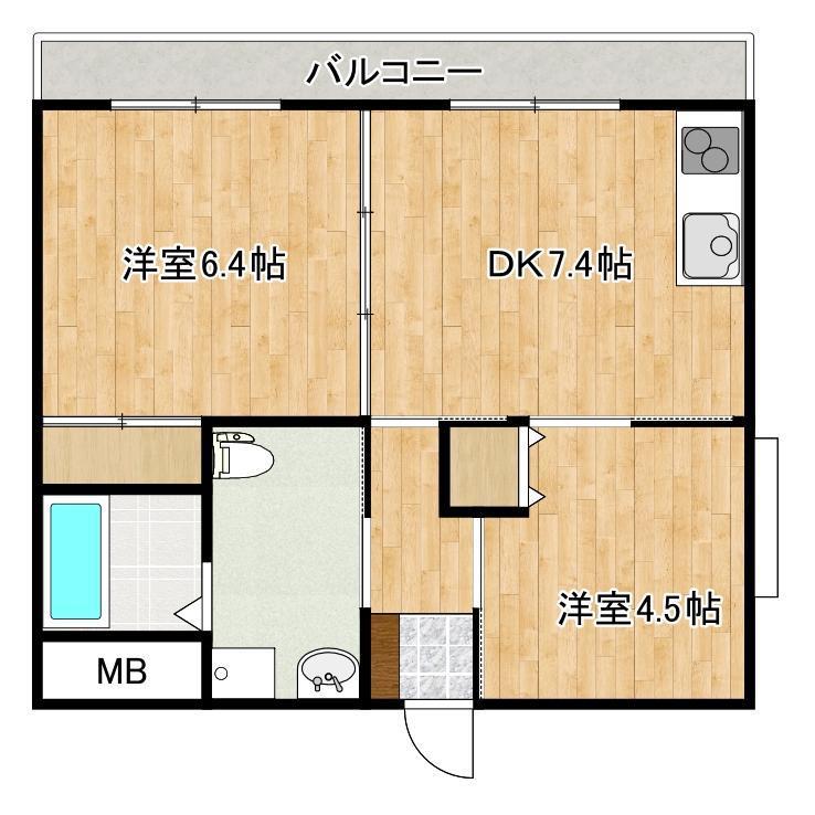 フレール水前寺(2DK/5階)の間取り写真