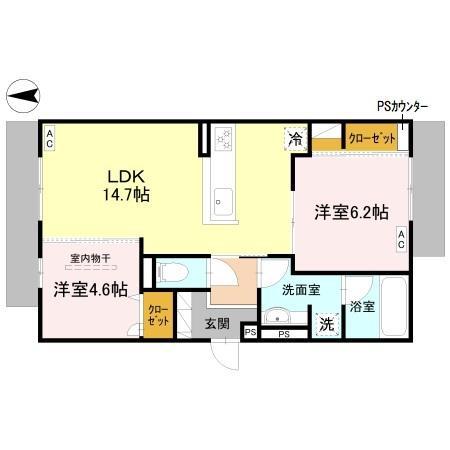 TORISIA千里丘I(2LDK/1階)の間取り写真