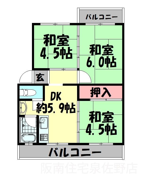 シーサイド貝掛マンション(3DK/4階)の間取り写真