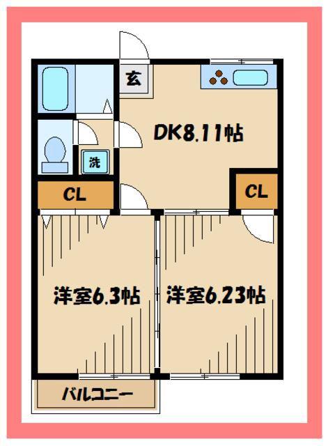 PRESTIGE(2DK/2階)の間取り写真