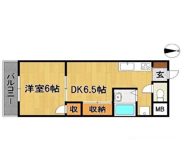 ラ バンリュ東合川(1DK/2階)の間取り写真