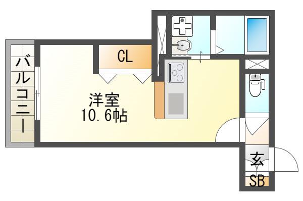 エスペランサ西新町(ワンルーム/2階)の間取り写真