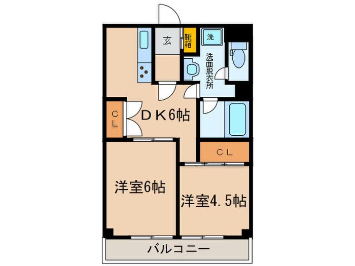 平間シティハウス(2DK/3階)の間取り写真