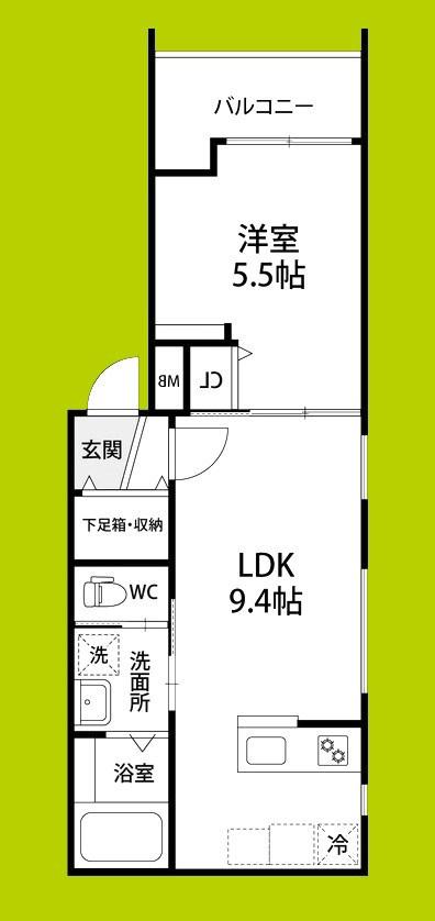 シェリル城北公園(1LDK/2階)の間取り写真