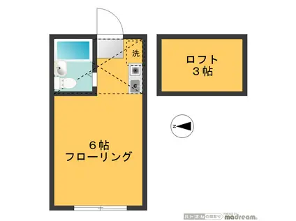 ハイムS(ワンルーム/2階)の間取り写真
