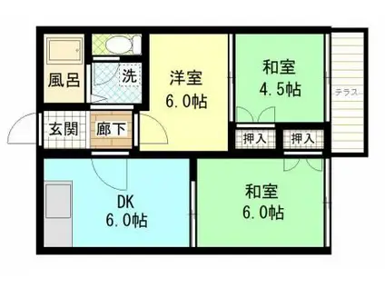 レインボー松本(3DK/1階)の間取り写真