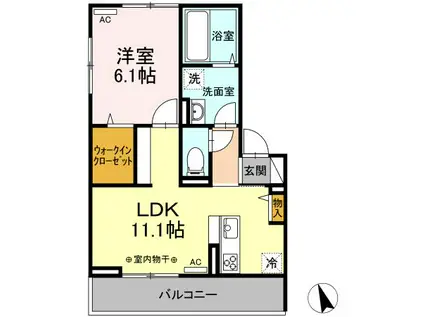 ひまわり II B棟(1LDK/3階)の間取り写真