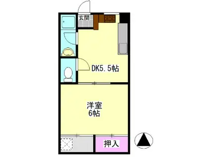 ドルフィン松福(1DK/3階)の間取り写真