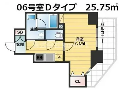 エスライズ本町東(1K/13階)の間取り写真