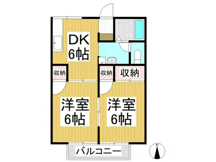 プレジール北沢 B棟(2DK/2階)の間取り写真