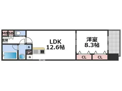 ラクラス長堀橋(1LDK/9階)の間取り写真