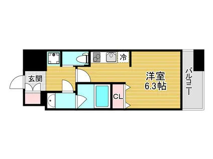 MIDFLATS BENTENCHOEKIMAE(ワンルーム/8階)の間取り写真