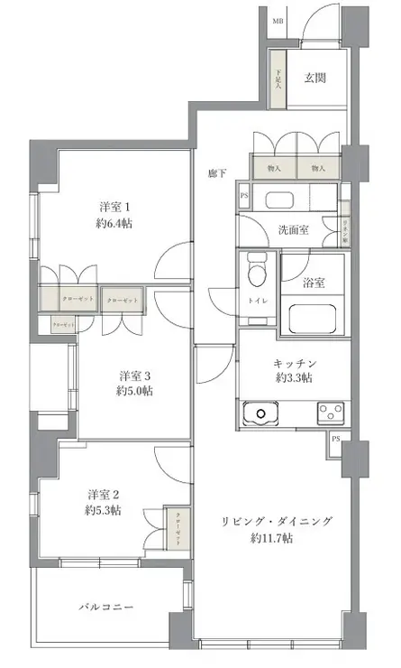 プラウド二子玉川レジデンス 3階階 間取り