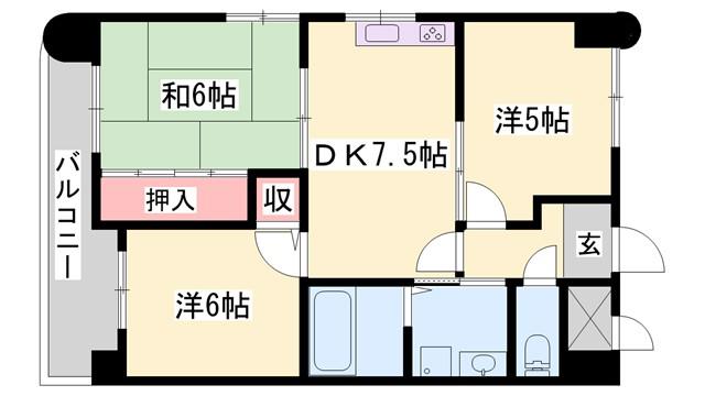 ロイヤルコーポ野田(3DK/6階)の間取り写真