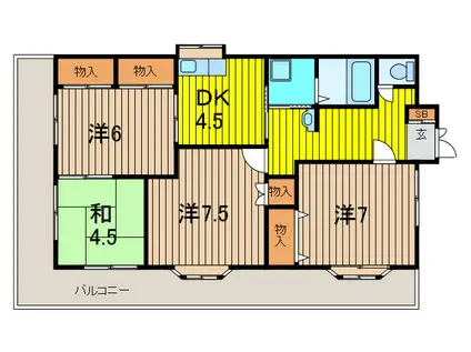 一二三ハウス(4DK/3階)の間取り写真