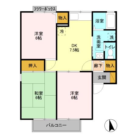 リッツハウス A(3DK/1階)の間取り写真