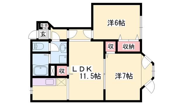 コンフォート阿江(2LDK/1階)の間取り写真
