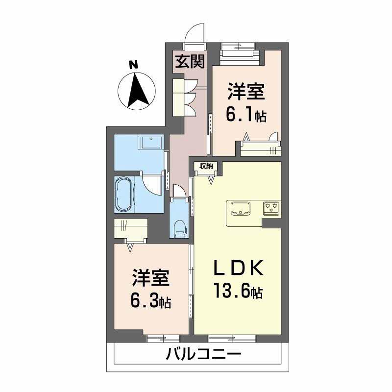 シャーメゾンレジデンス夜明(2LDK/3階)の間取り写真
