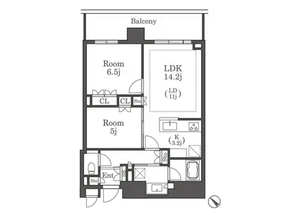 BRILLIA TOWER西新1808(2LDK/18階)の間取り写真