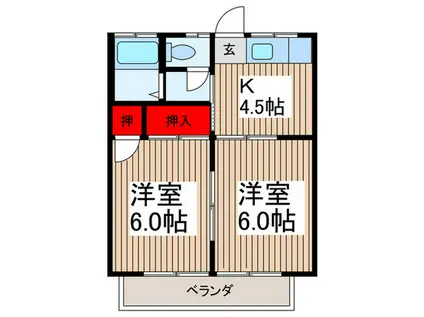 新井ハイツ(2K/2階)の間取り写真