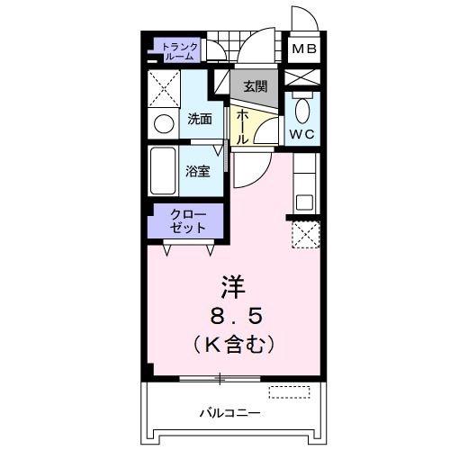 ガーディアン(ワンルーム/2階)の間取り写真