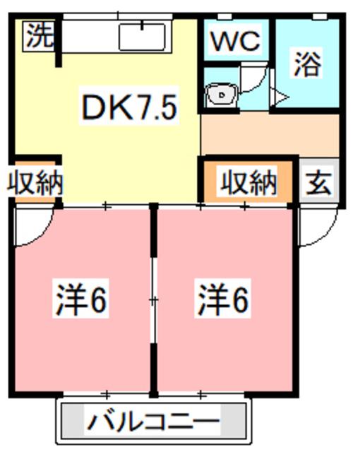 ドエル貝原(2DK/2階)の間取り写真