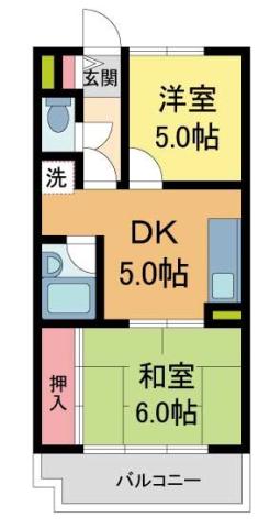 フローレンス西宮I(2DK/3階)の間取り写真