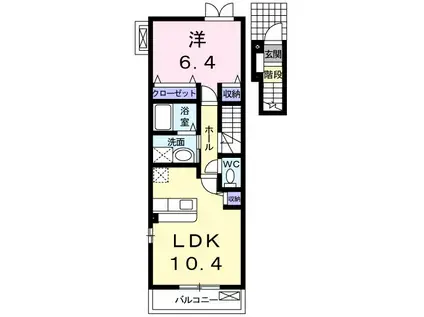 ハピネスコート(1LDK/2階)の間取り写真