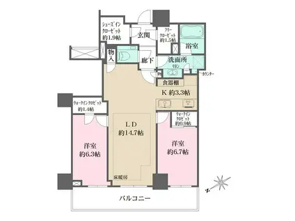 ザ・パークハウス三田ガーデン レジデンス&タワー タワー棟(2LDK/21階)の間取り写真