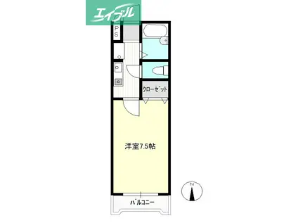 ウエストヒルズ野田B棟(1K/2階)の間取り写真