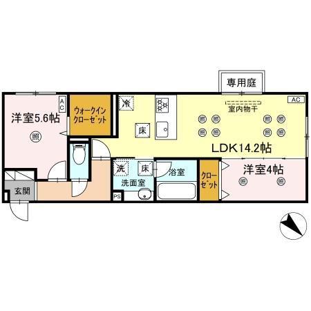 D-ROOM浅生(2LDK/1階)の間取り写真
